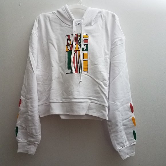Mighty Fine Sweaters - Mighty Fine Crop White Sweatshirt Hood Jr Size Lg